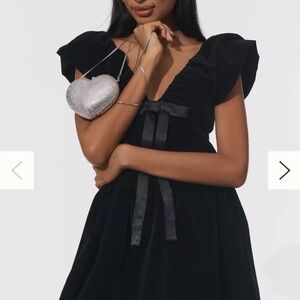 Anthropologie Endless Rose Black Velvet Bow Mini Dress (Worn Once)